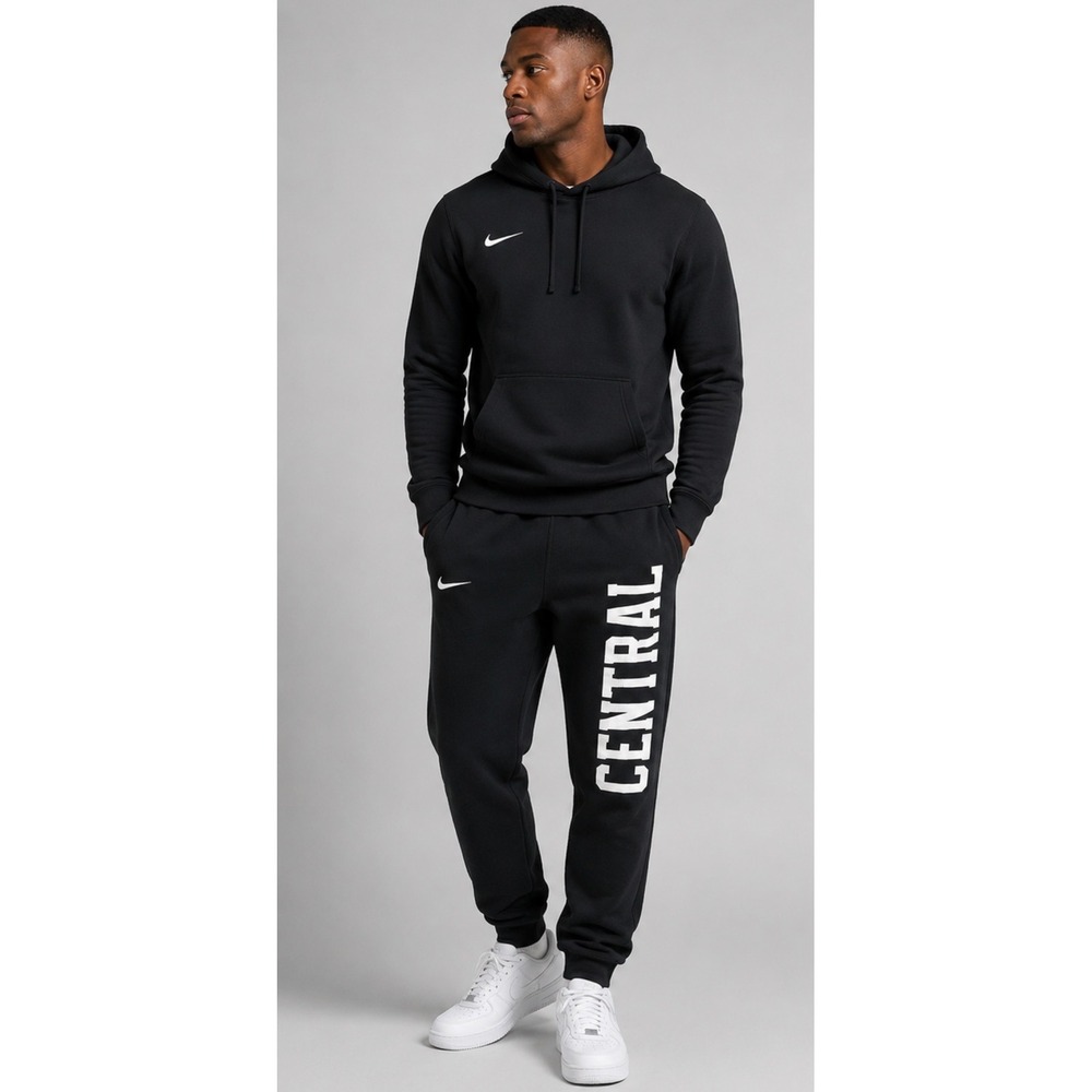 Nike Mens Central Graphic Fleece Sweatpants Black Large Joggers Workout Casual - Picture 1 of 15